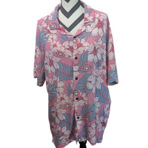 Marvel Captain America Tropical Hawaiian Shirt XL Pink White Blue Button Up